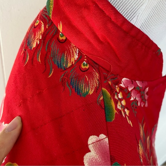 VTG Floral Peacock Mandarin Collar Jacket M 18”PTP Red Boho Chic Retro Artsy - Picture 6 of 16